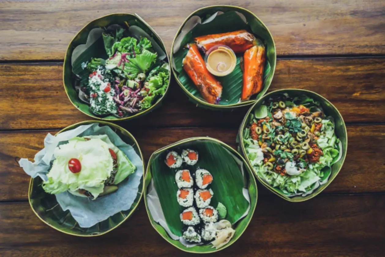 five bowls representing food culture in Ubud, Gianyar, Bali, Indonesia